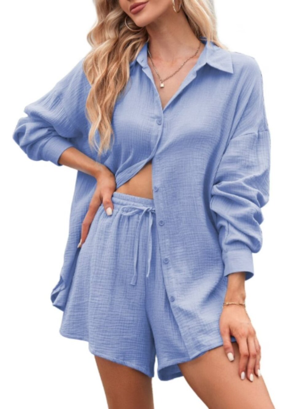 Women's Long Sleeve & Shorts Lounge Pajama Set Beach Coverup